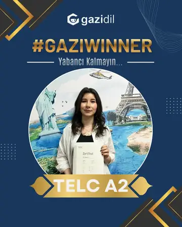 GaziDil’de sertifikasıyla poz veren öğrenci