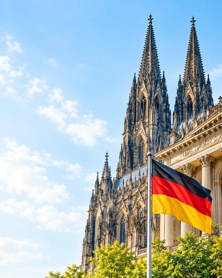 Köln Katedrali önünde Alman bayrağı