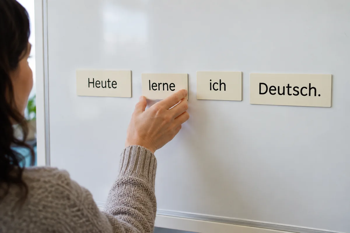 Heute lerne ich Deutsch cümlesinde ikinci sıraya yerleştirilen fiil kartı
